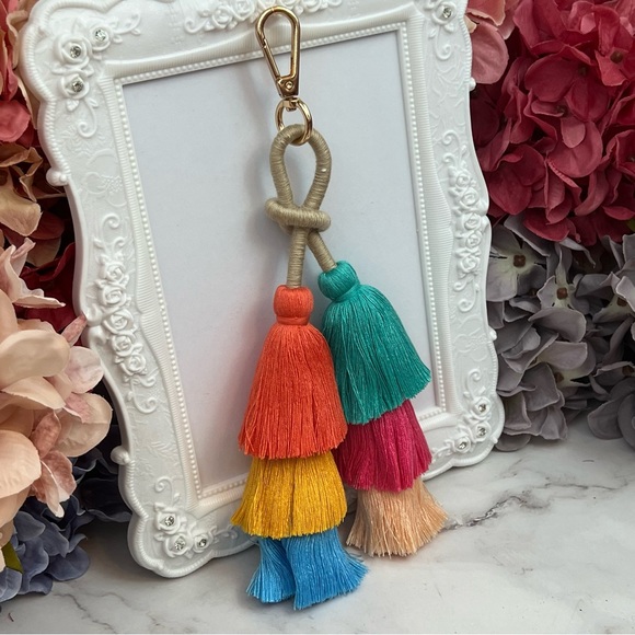 Boho Extra Long Multi Tier Colorful Fringe Purse Charm - Picture 3 of 16